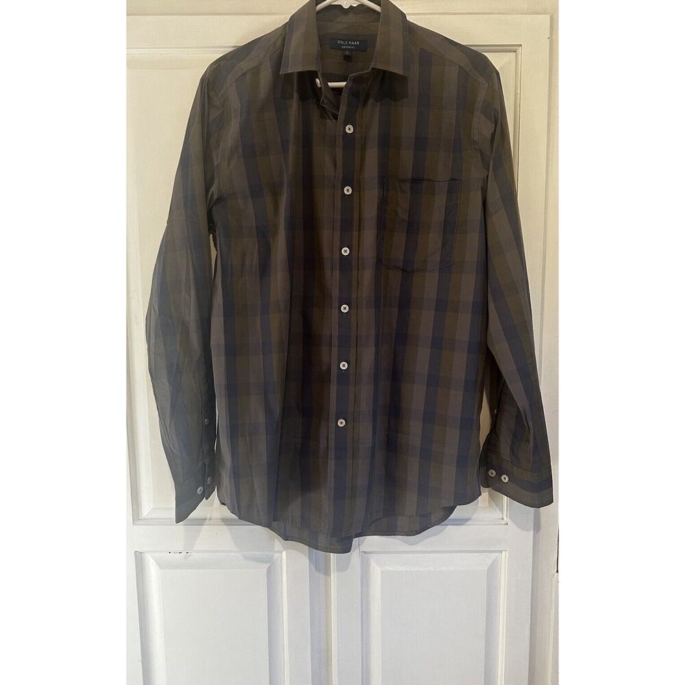 Cole Haan Shirt Men’s Medium Blue Gray Oxford Long Sleeve Button Up Grand OS